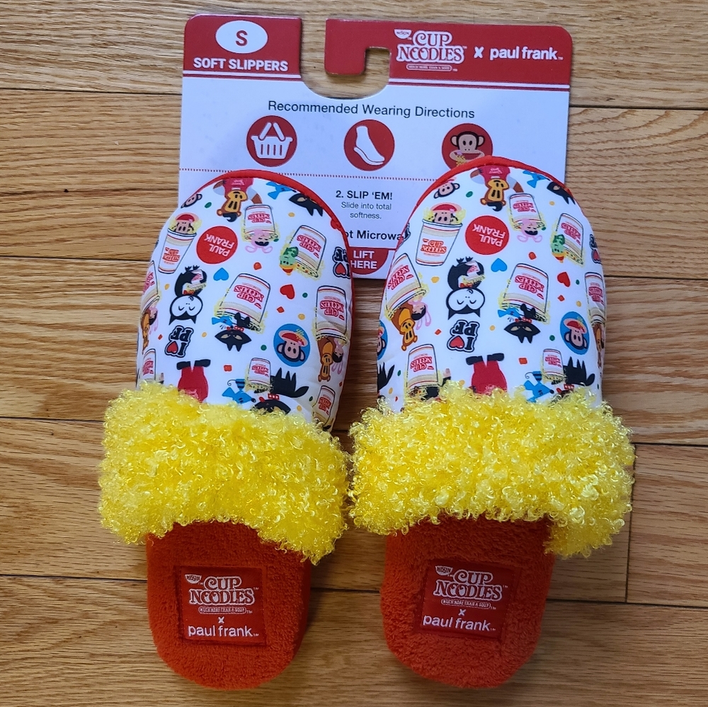 Nissin Cup Noodles x Paul Frank Soft Slippers, Small Size 5/6, Red/White/Yellow